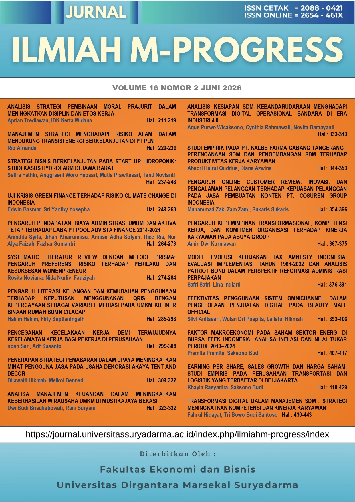 					View Vol. 16 No. 2 (2026): Jurnal Ilmiah M-Progress
				